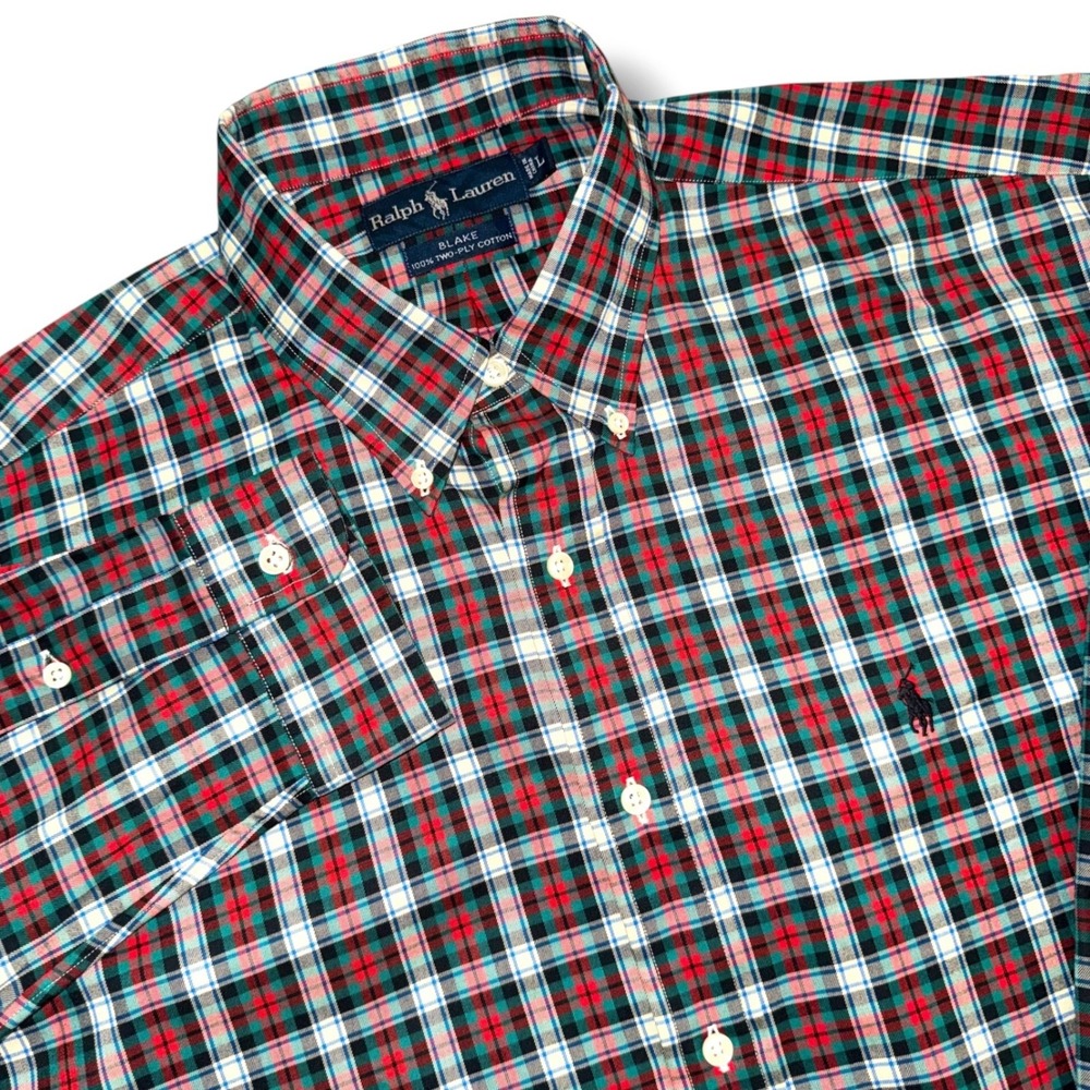 Polo Ralph Lauren Blake Mens Large Plaid Button Down Shirt Red Green Cotton